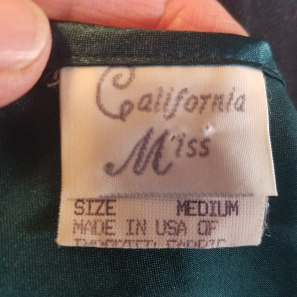 Vintage Camisole California Miss Emerald Green Satin Lace Feminine - Picture 4 of 8